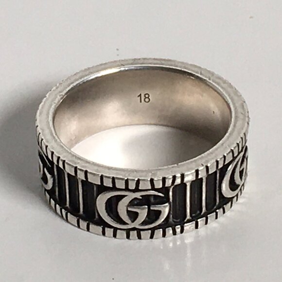 Authentic Gucci GG Marmont Sterling Silver Ring size 18 Unisex - Picture 2 of 8